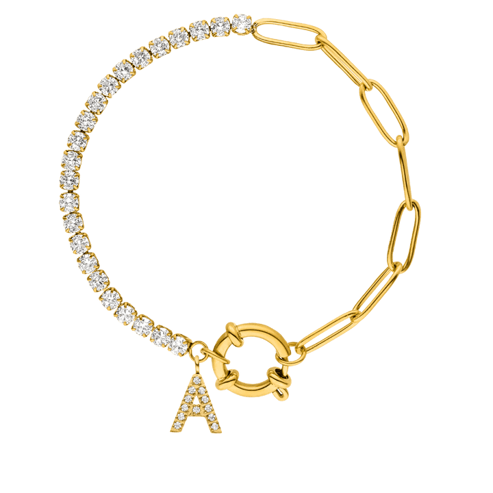 Tennis Armband mit Buchstabe wasserfest gold personalisiert