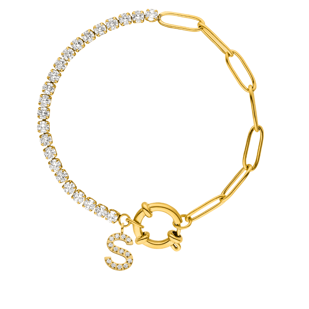 Buchstaben Armband Tennis wasserfest 18K vergoldet