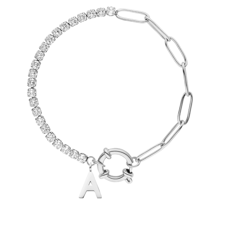 Tennis Armband Silber mit Buchstaben Anhänger wasserfest
