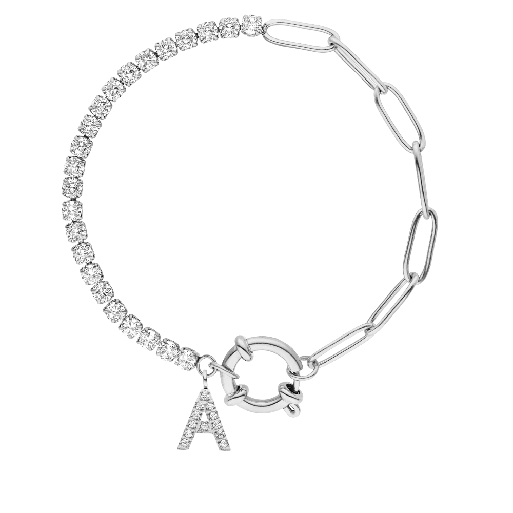 Tennis Armband mit Buchstaben Anhänger Silber wasserfest Edelstahl