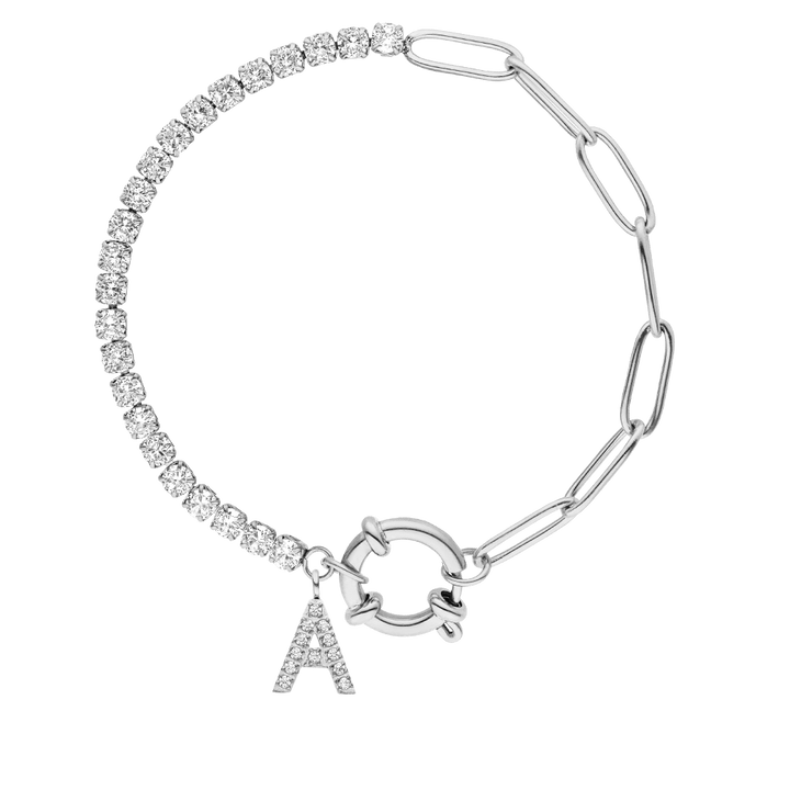 Tennis Armband mit Buchstaben Anhänger Silber wasserfest Edelstahl