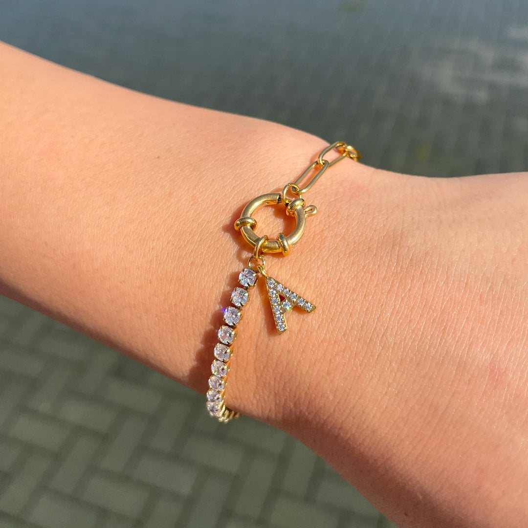Tennis Armband mit Wunsch Buchstabe gold wasserfest