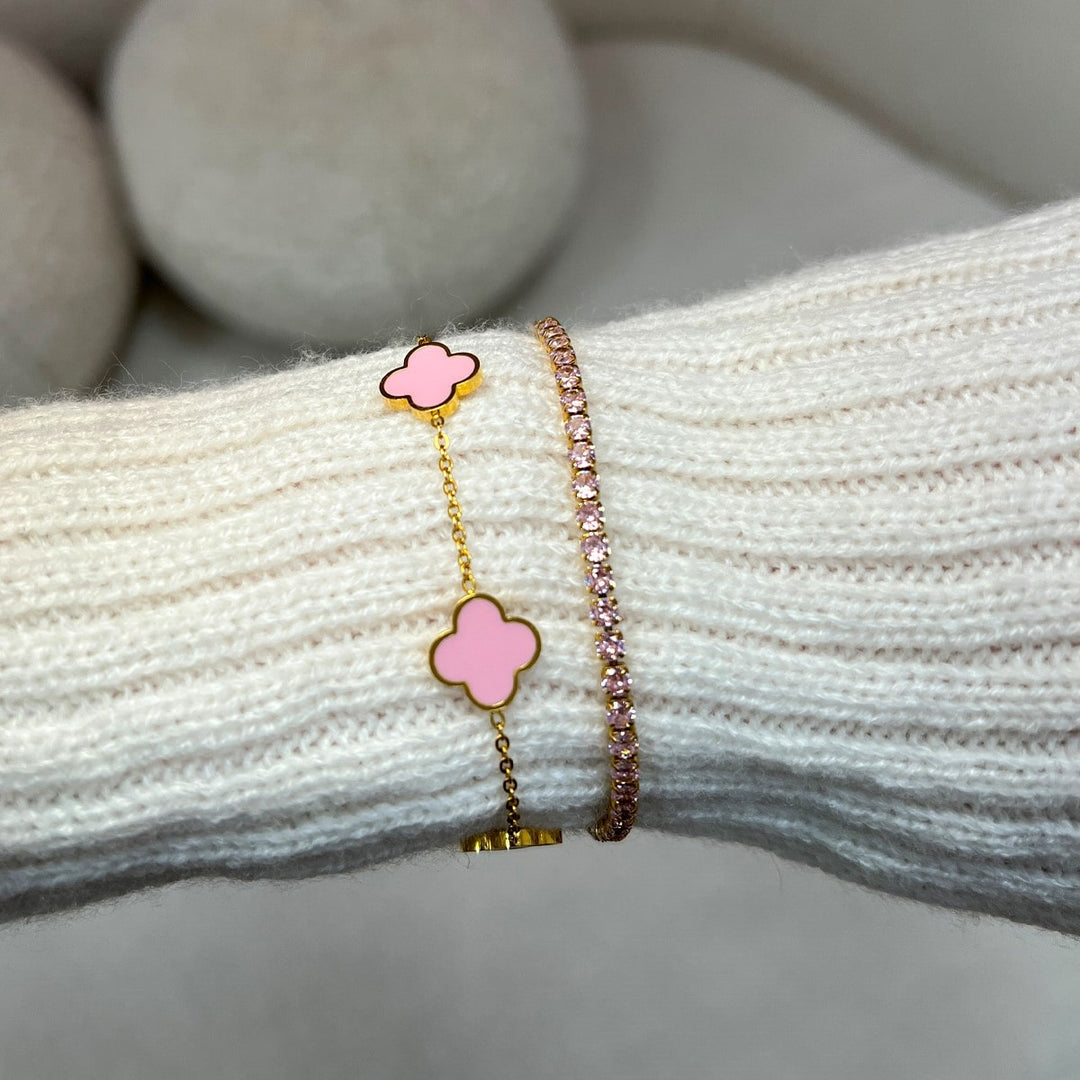 Rosa Tennis Armband 18K vergoldet wasserfest Edelstahl