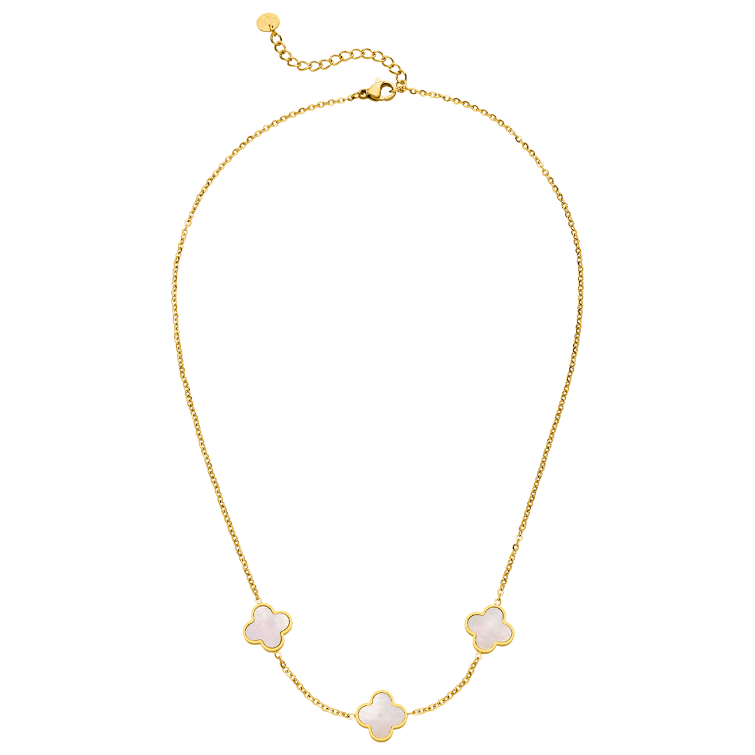 Kleeblatt Kette mit Perlmutt 18K vergoldet wasserfest