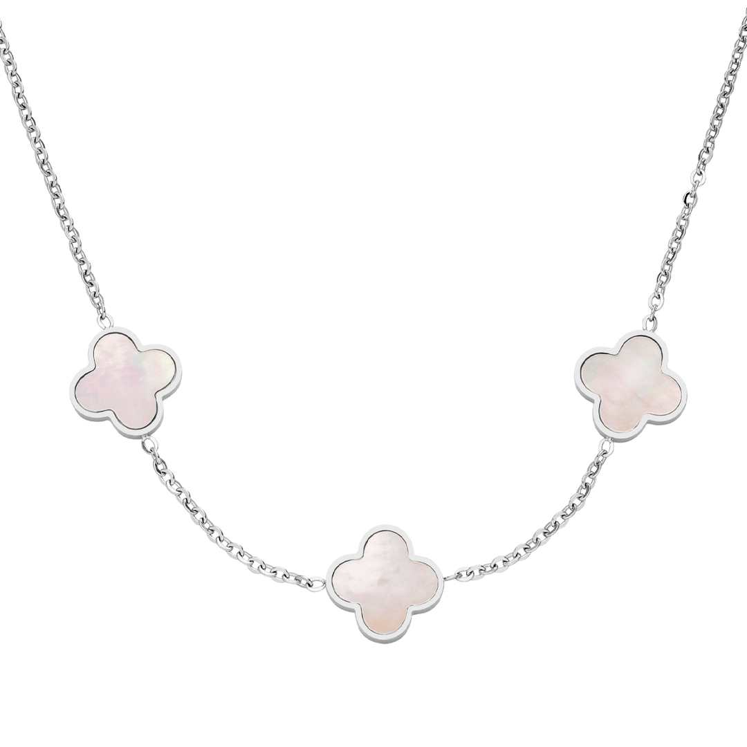Perlmutt Kette mit Kleeblatt Anhänger Silber wasserfest