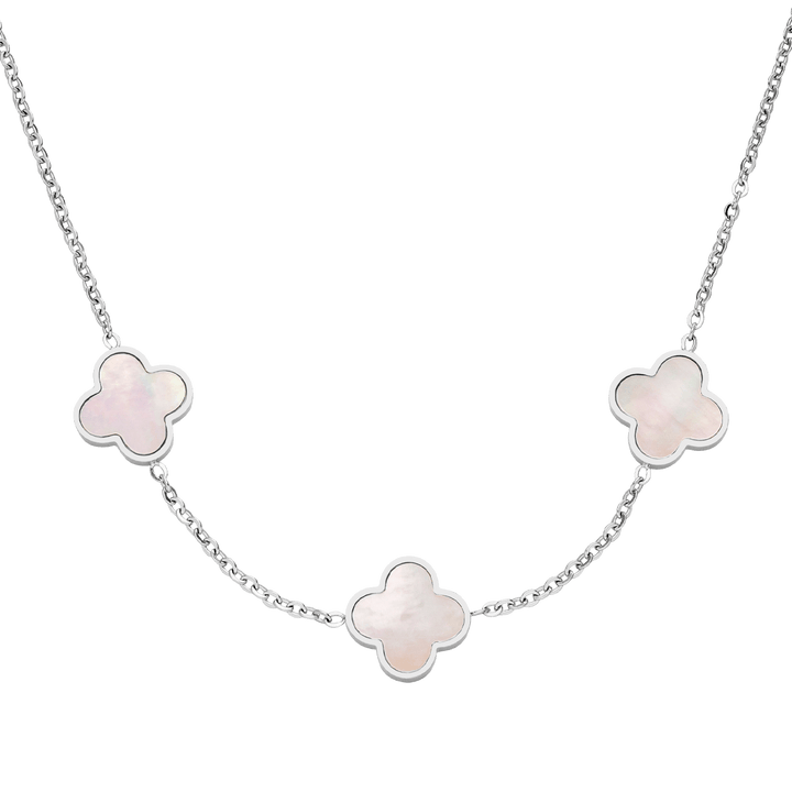 Perlmutt Kette mit Kleeblatt Anhänger Silber wasserfest