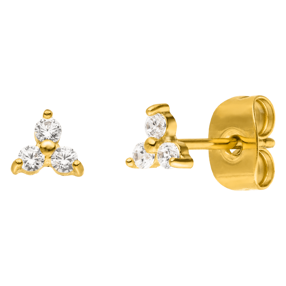 Dreifach Ohrstecker Zirkonia Steinchen 18K vergoldet Titan