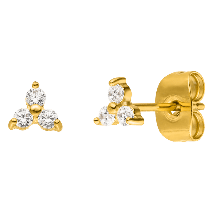 Dreifach Ohrstecker Zirkonia Steinchen 18K vergoldet Titan