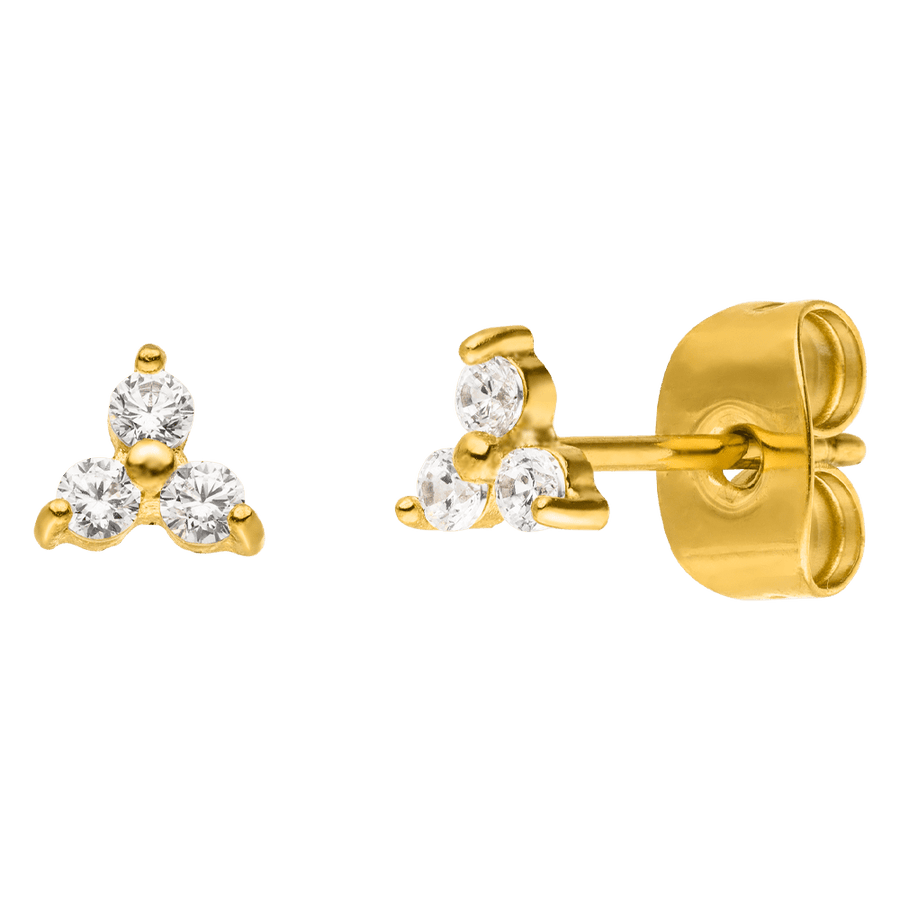 Dreifach Ohrstecker Zirkonia Steinchen 18K vergoldet Titan
