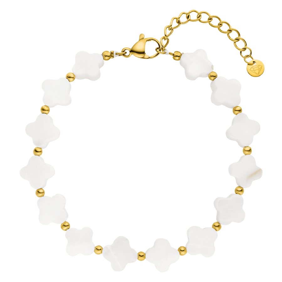Kleeblatt Armband Gold Weiß wasserfest Clover