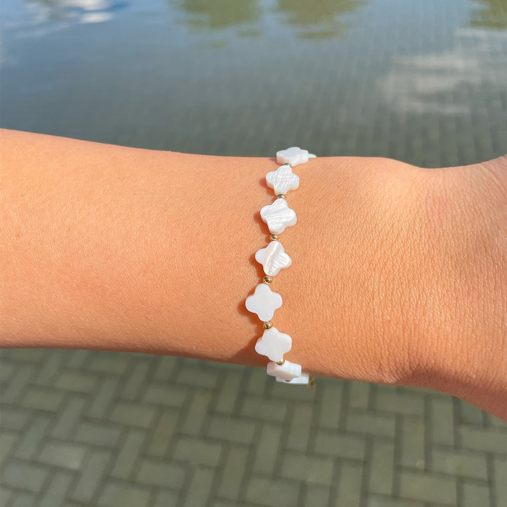 Armband mit Kleeblätter Weiß Gold wasserfest