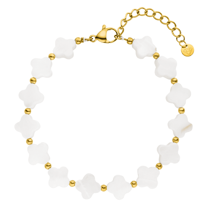 Kleeblatt Fußkette Clover weiß gold wasserfest