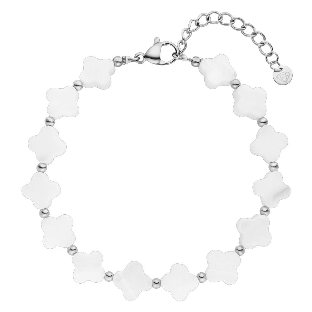 Kleeblatt Fußkette Silber Weiß Clover wasserfest
