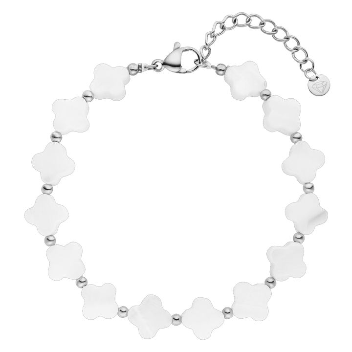 Kleeblatt Fußkette Silber Weiß Clover wasserfest