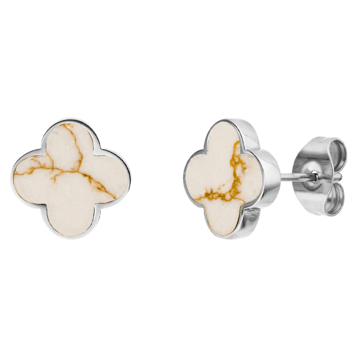 silberne Kleeblatt Ohrstecker Marmor Optik Chirurgenstahl