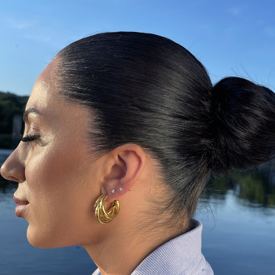 Triple Ohrstecker Creolen 18K vergoldet wasserfest