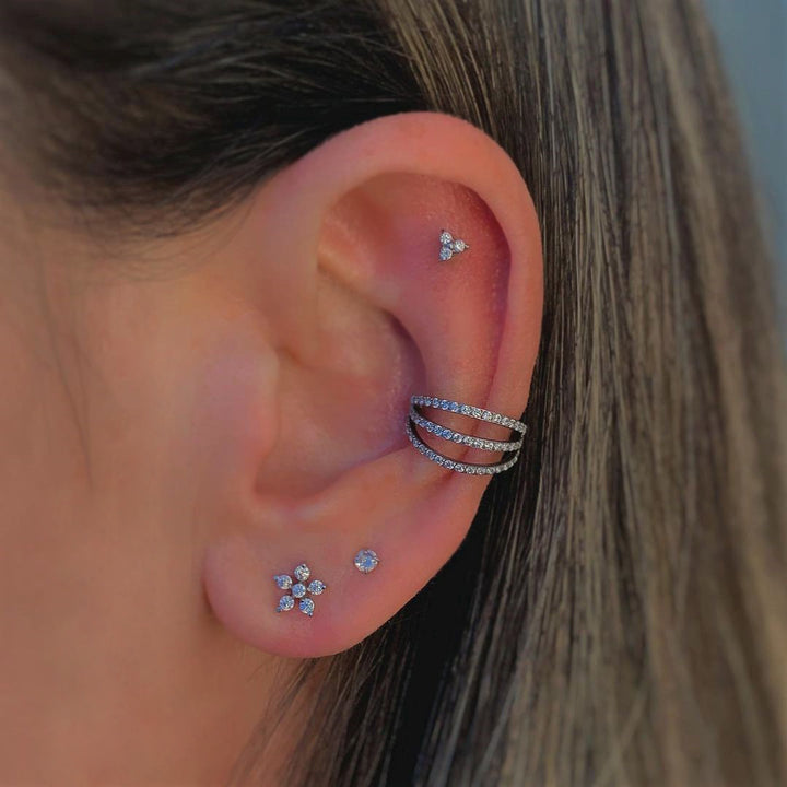 Titan Piercing Silber Dreifach Zirkonia Steine wasserfest