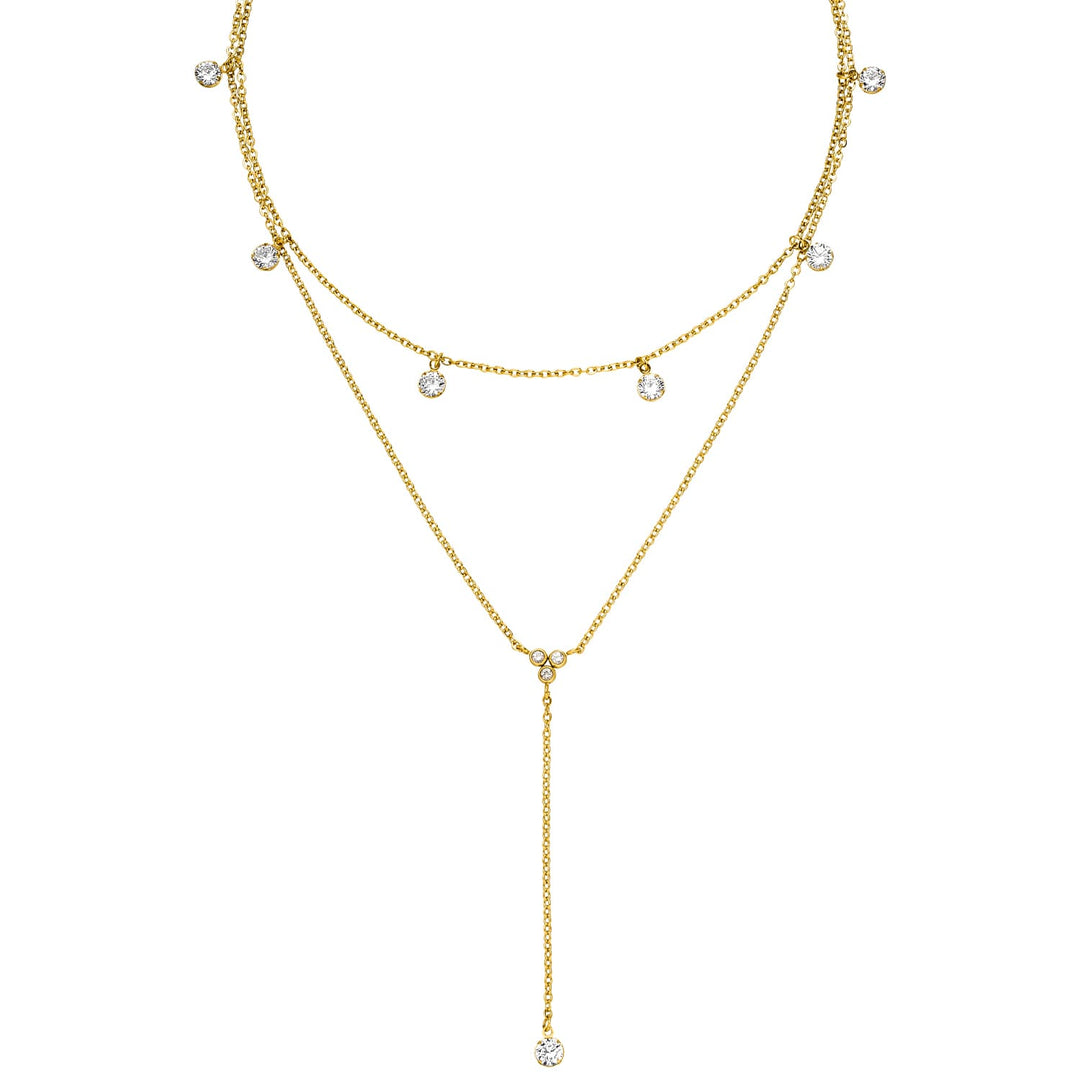 Doppelte Halskette 18K vergoldet Glitzer Steine Y-Kette