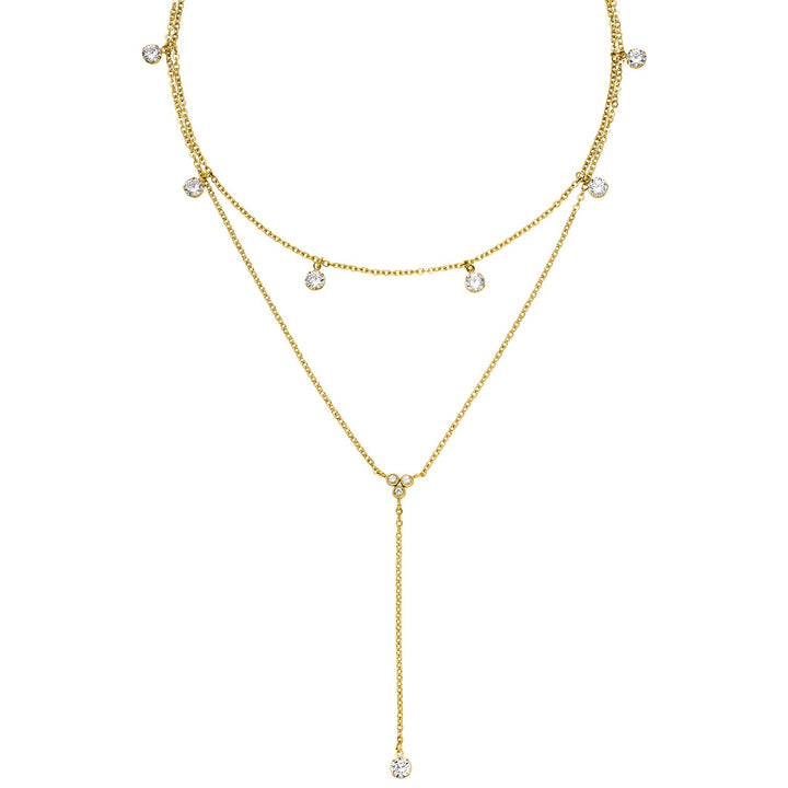 Doppelte Halskette 18K vergoldet Glitzer Steine Y-Kette