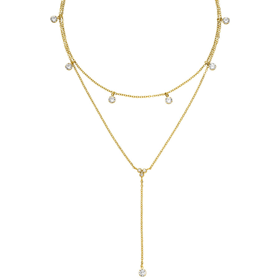 Doppelte Halskette 18K vergoldet Glitzer Steine Y-Kette