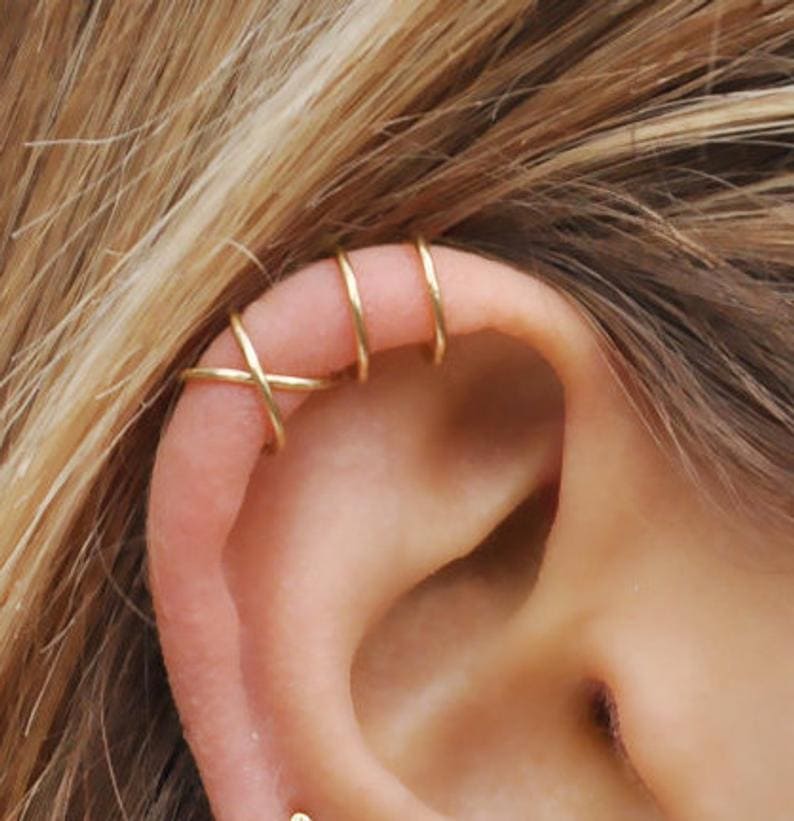 Überkreuz Earcuff gold Echtsilber 925er