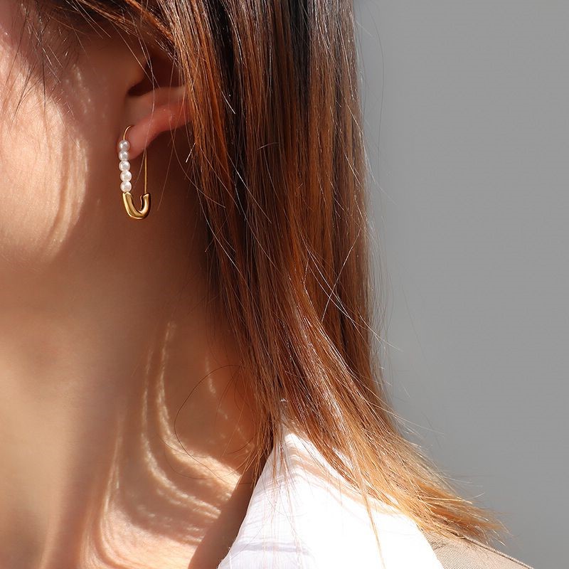 Perlen Ohrringe Sicherheitsnadel Safety Pin wasserfest