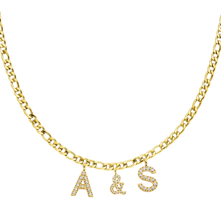 Initiale Kette mit Zirkonia Buchstaben und Figaro Kette