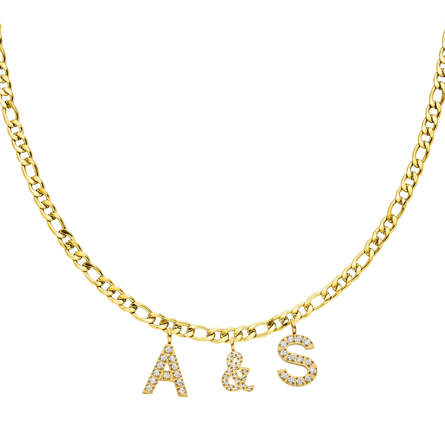 Initiale Kette mit Zirkonia Buchstaben und Figaro Kette