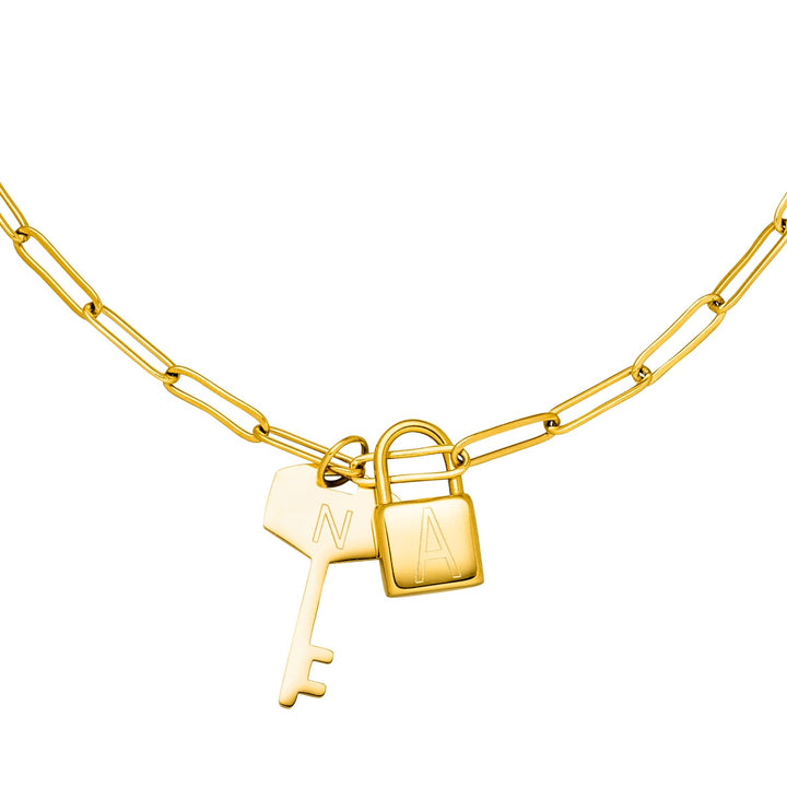 Kette mit Schlüssel und Schloss Anhänger mit Gravur