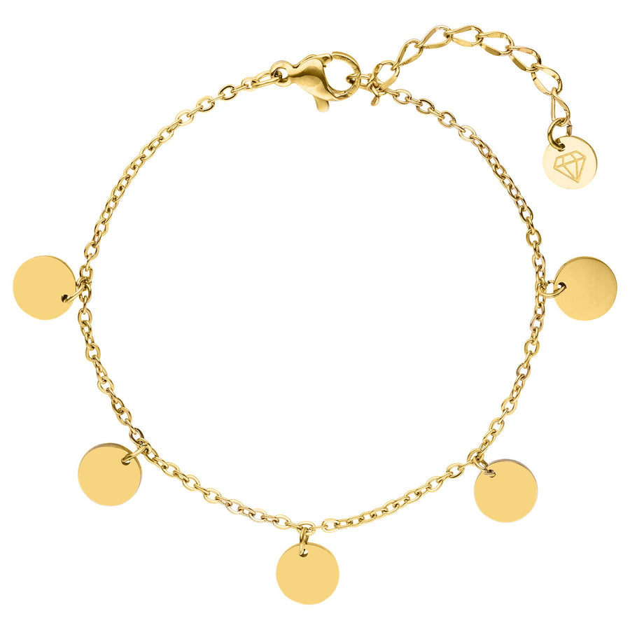 Plättchen Armband Gold Edelstahl Coins Anhänger 18K vergoldet
