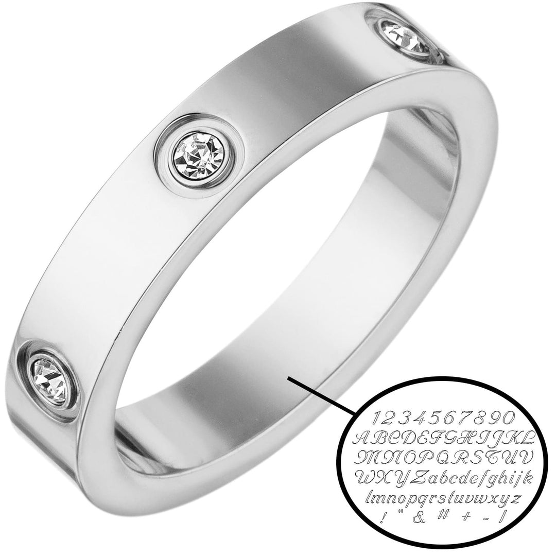 Zirkonia Ring mit Gravur Silber Edelstahl wasserfest