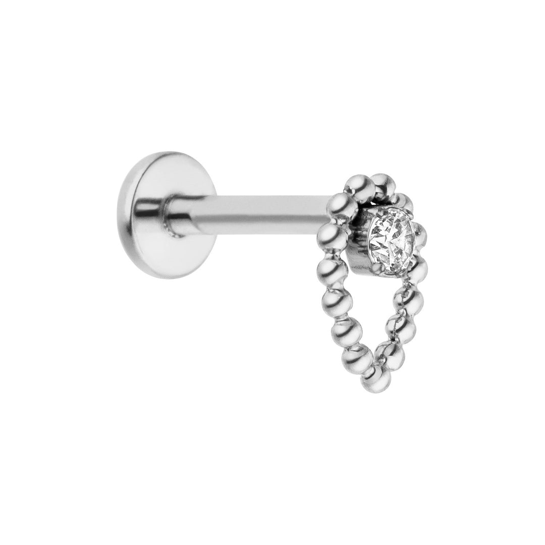 Labret Piercing aus Titan Silber Zirkonia Flachpiercing