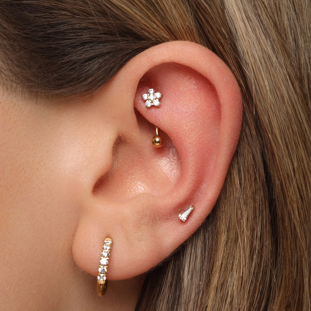 Rook Piercing Blume Glitzer Steinchen 18K vergoldet