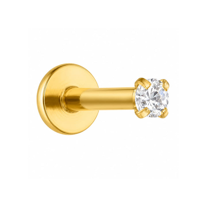 Zirkonia Labret Piercing gold 18K vergoldet Flachpiercing
