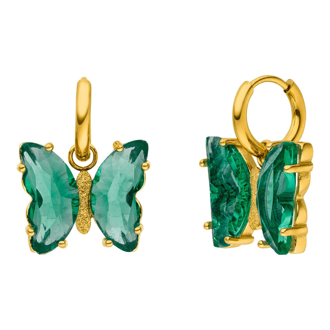 Schmetterling Ohrringe Grün 18K vergoldet geschliffenes Glas