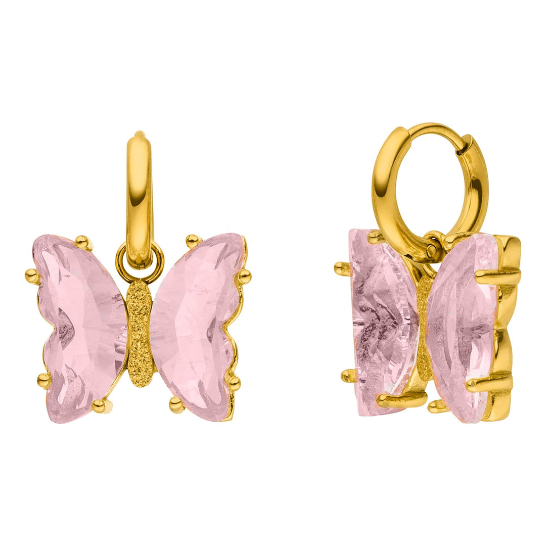Schmetterlingohrringe rosa 18K vergoldet wasserfest nickelfrei