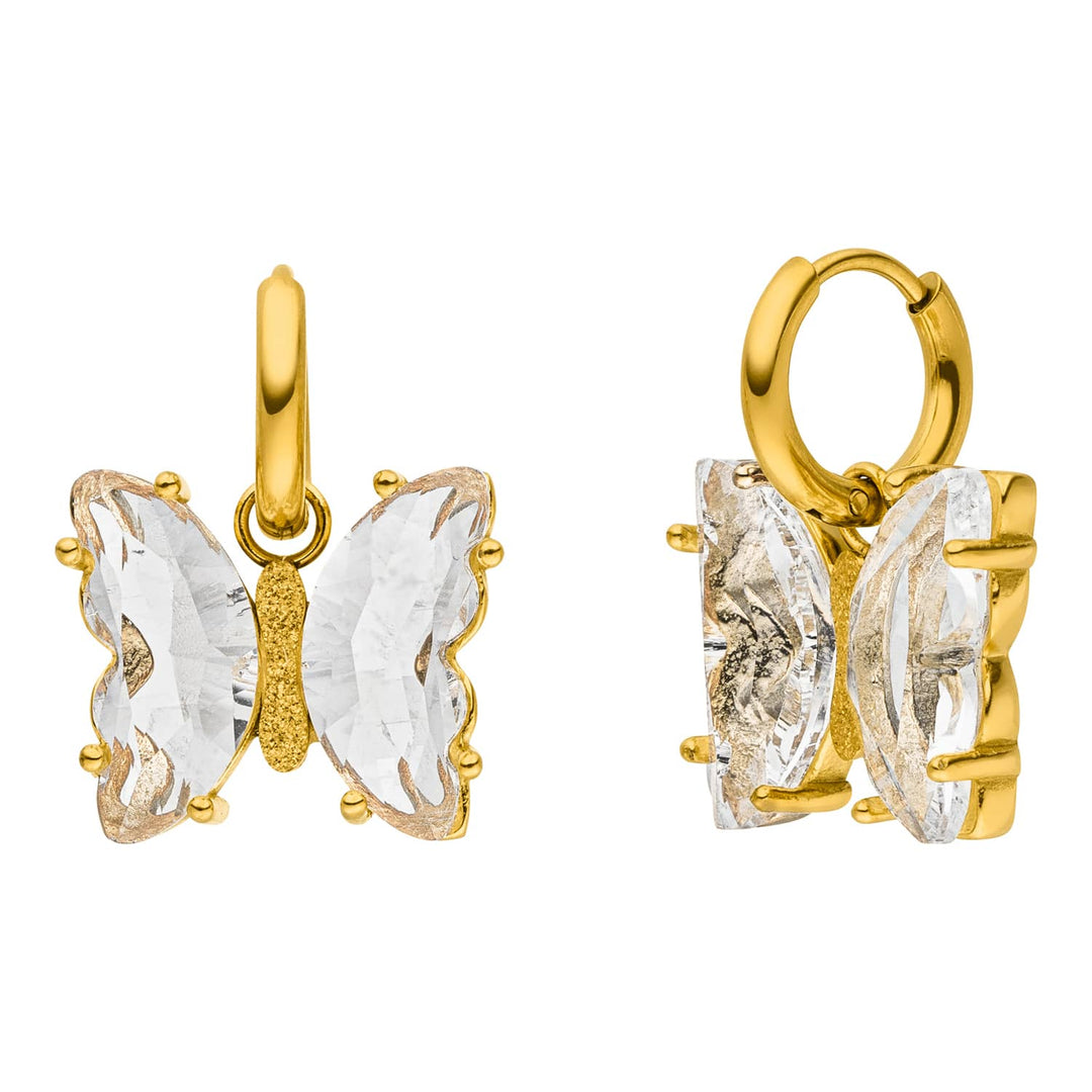 Schmetterling Ohrringe 18K vergoldet weiß nickelfrei Glas
