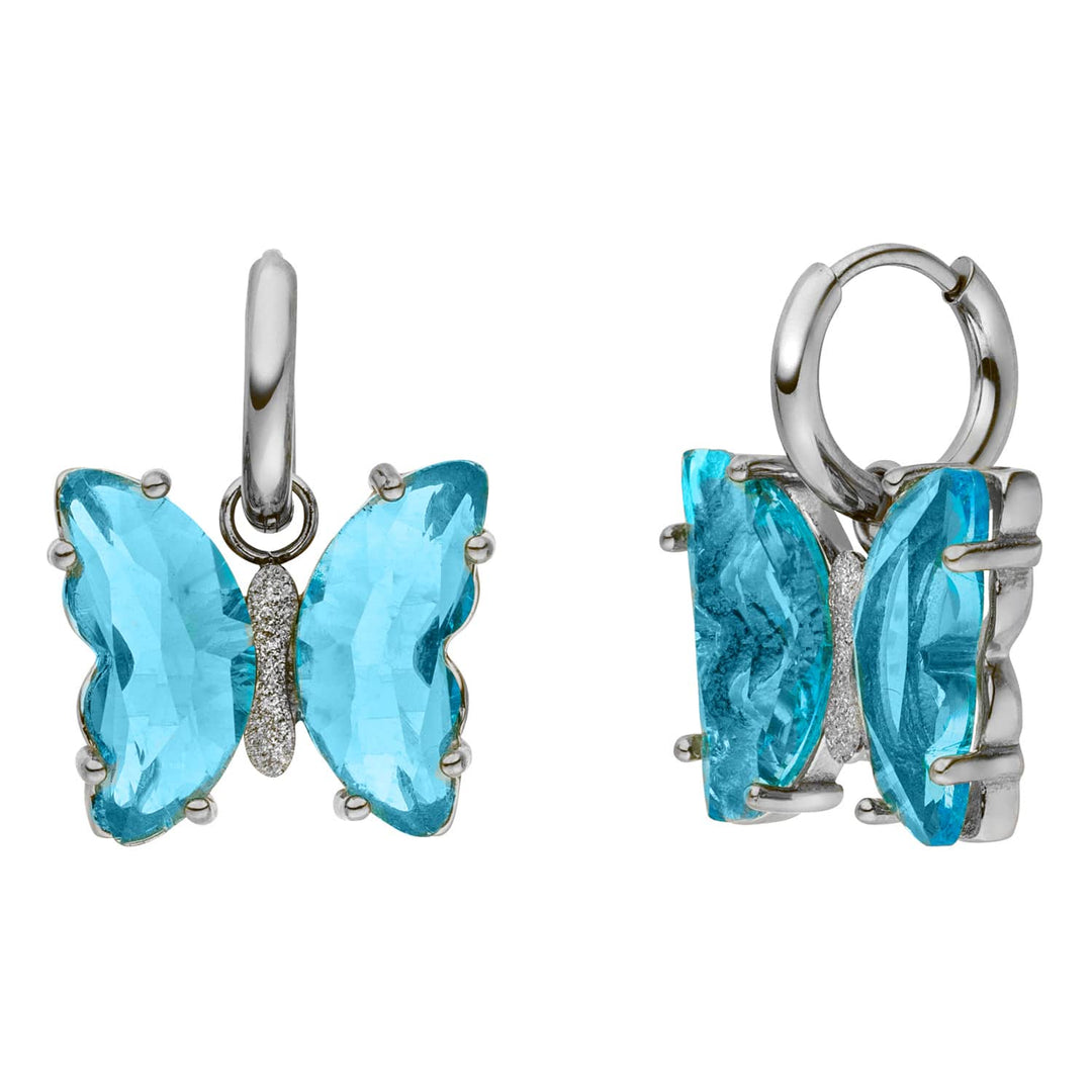Schmetterlings Ohrringe Silber Blau wasserfest Glas