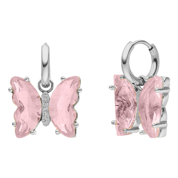 Butterfly Ohrringe Silber Rosa wasserfest Glas geschliffen