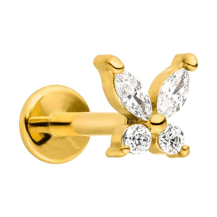Schmetterling Piercing Zirkonia 18K vergoldet Titan