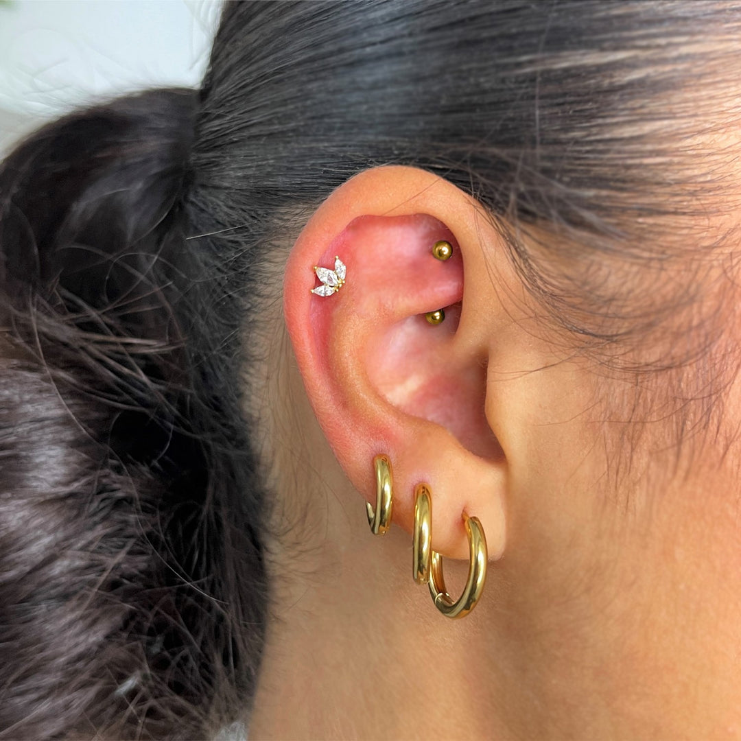 Lotuspiercing 18K vergoldet Zirkonia Steinchen wasserfest Ohrpiercing