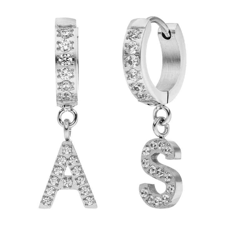 Ohrringe mit Buchstaben Anhänger Silber Glitzer Steine
