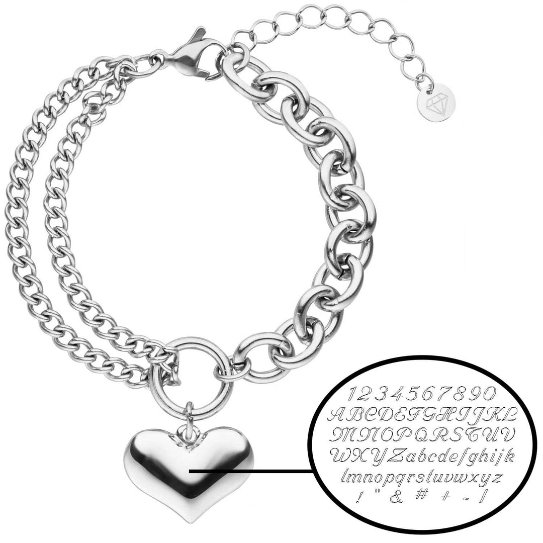 Herz Armkette silber Gravur Chunky graviert wasserfest
