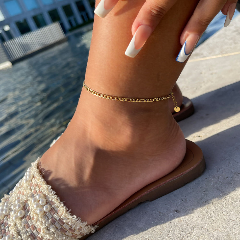 Figaro Fußkette aus Edelstahl Classic 18K vergoldet