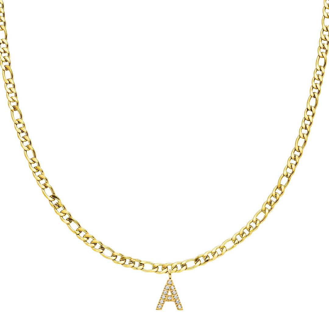 Figaro Kette mit Buchstabe Gold Zirkonia 18K vergoldet