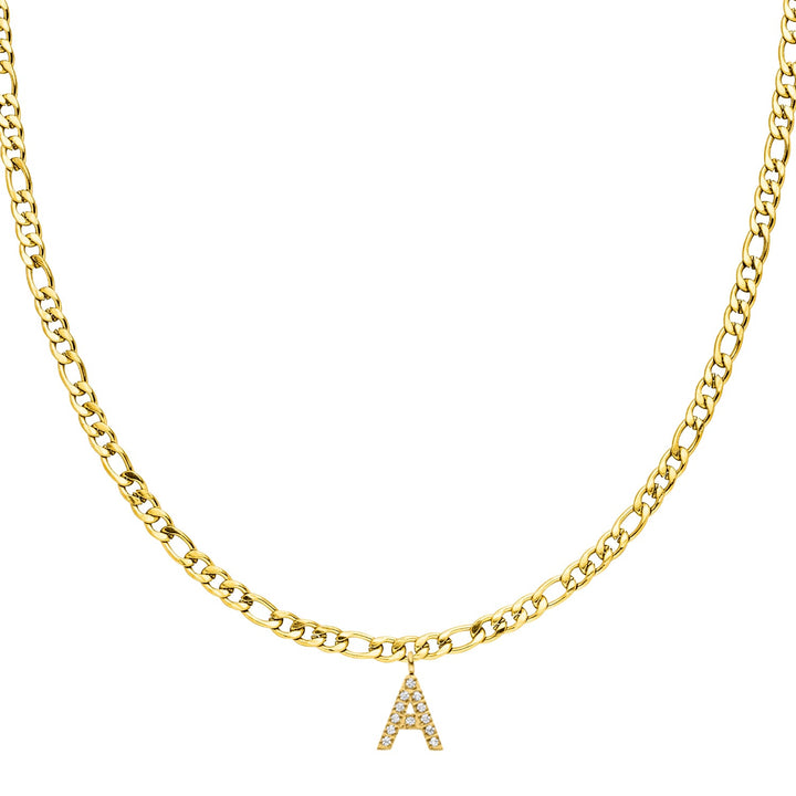 Figaro Kette mit Buchstabe Gold Zirkonia 18K vergoldet