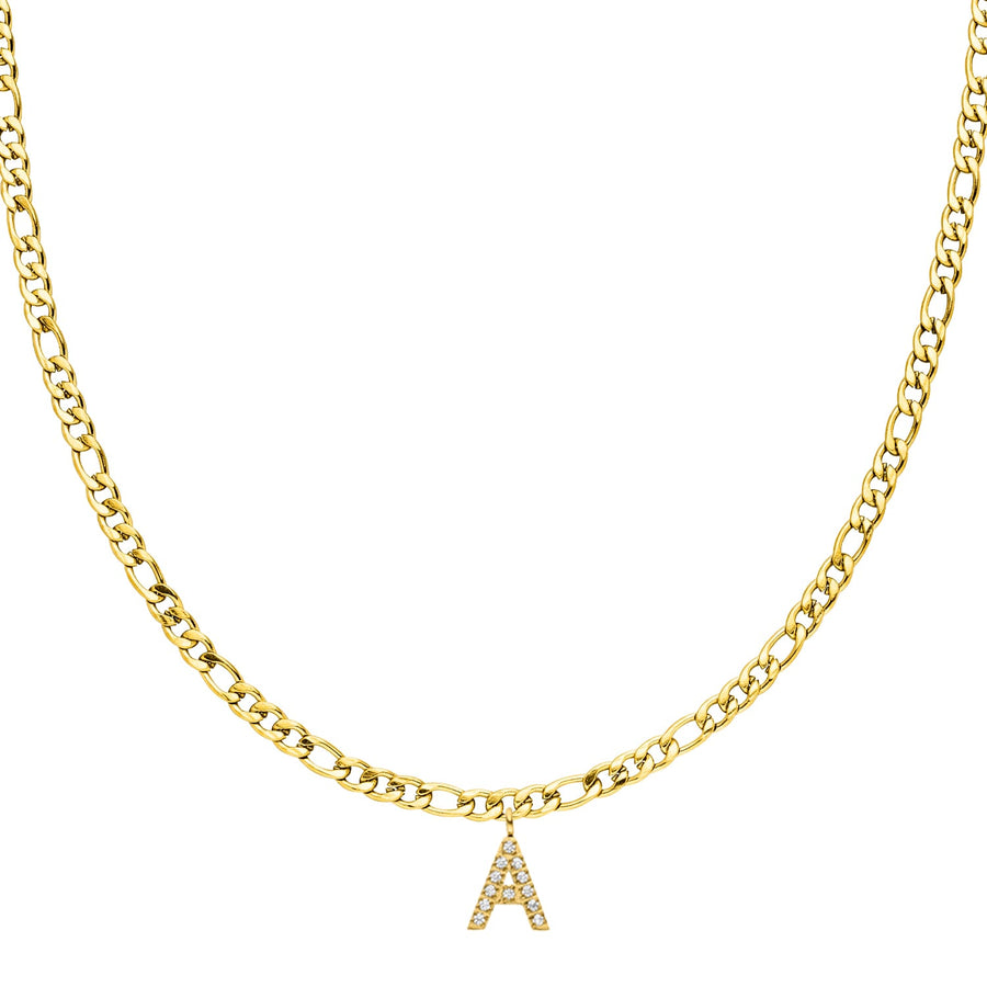 Figaro Kette mit Buchstabe Gold Zirkonia 18K vergoldet