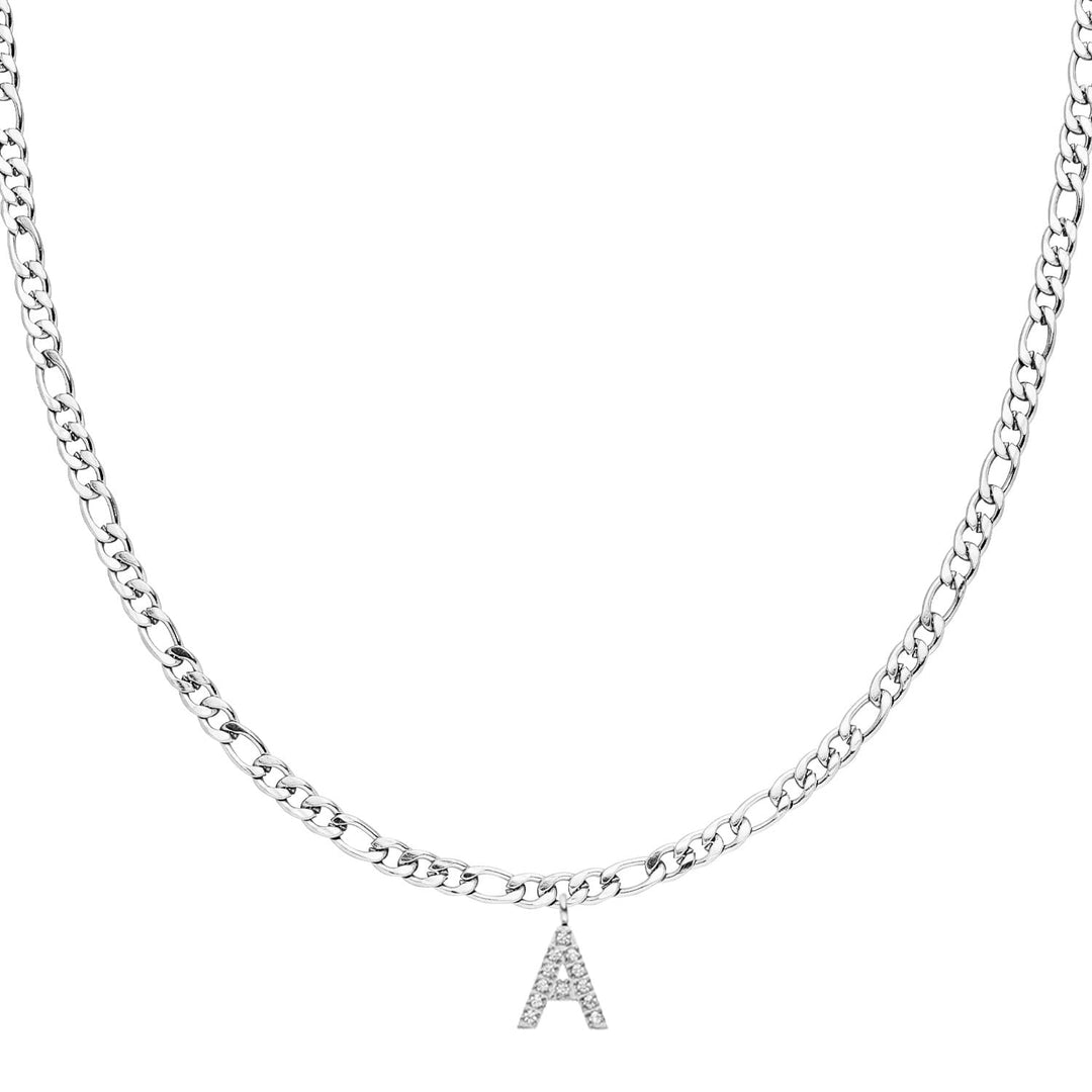 Figaro Kette mit Buchstaben Silber Zirkonia wasserfest