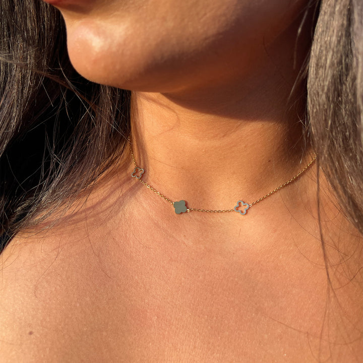Kleeblättchen Kette Frauen 18K vergoldet wasserfest