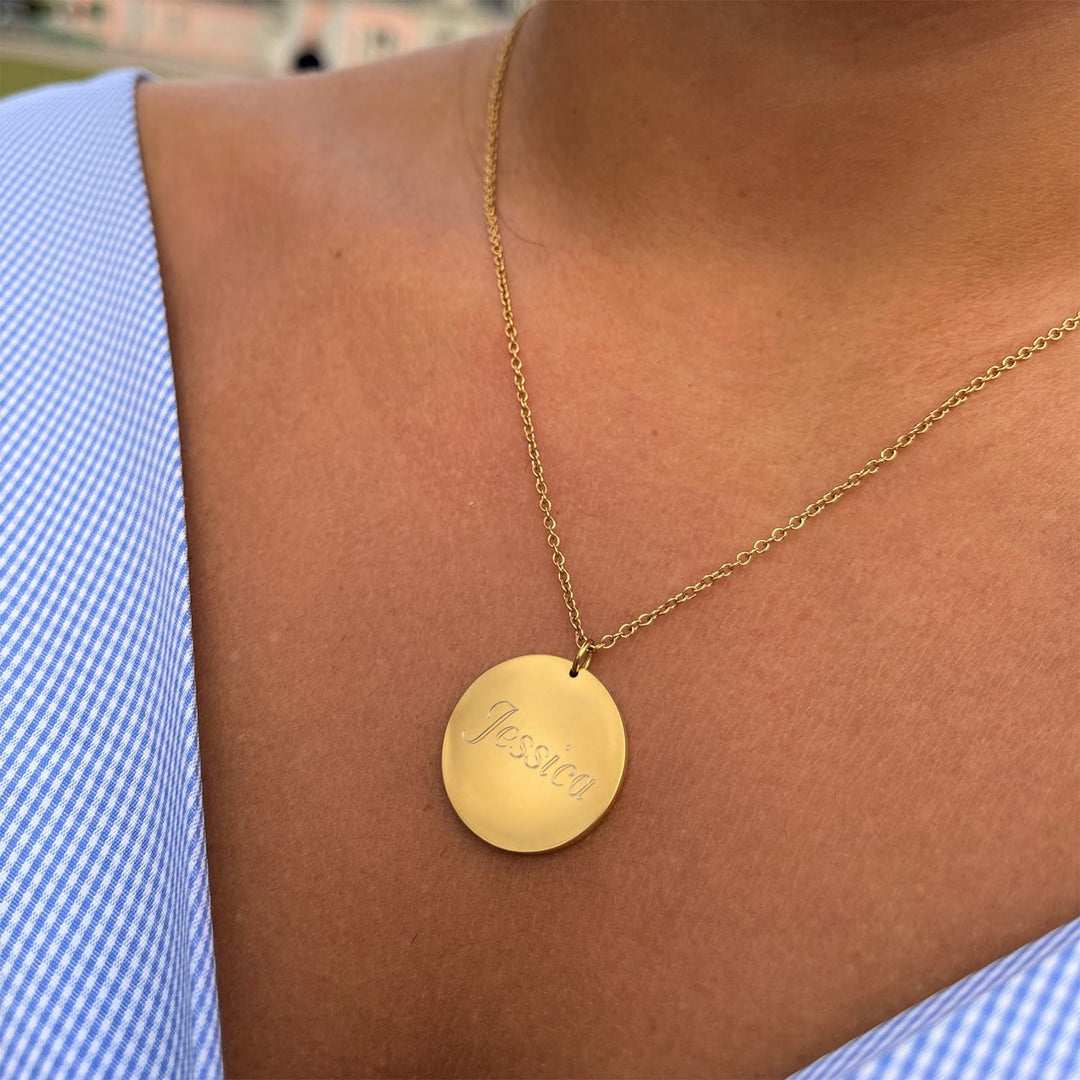 Personalisierte Kette mit Gravur 18K vergoldet wasserfest Münze